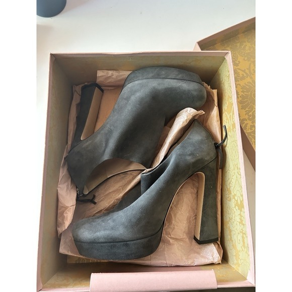 MIU MIU Back Zipper Funky Heel Platform Suede Grey Ankle Booties Shoes 9 Ret$550 - Picture 13 of 16